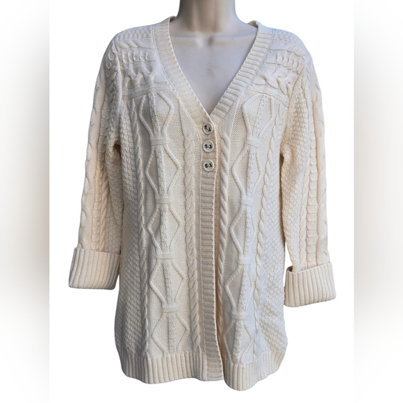 Dkny Sweaters - DKNY Women's Cream Cable Knit Sweater 3 Button Sweater. Sz L